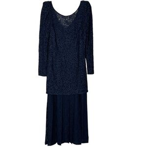 Marie St Claire Sz 8 Navy Blue Beaded Midi Dress Gown